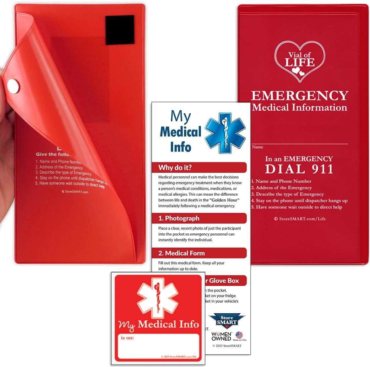 StoreSMART® - Vial of Life 100-Pack - Magnetic Easy Open - Magnetic Back - Red - VOLMCP502MB-R-100