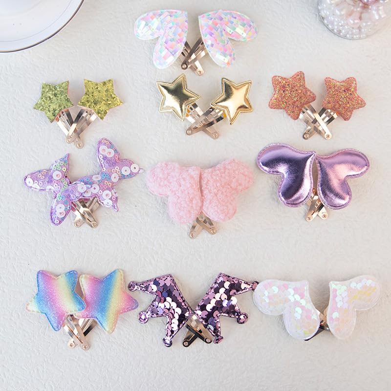 Miniatura 6 de Paquete de 2010 pares de pinzas para el cabello para niñas, corona de estrella, corazón, mariposa, pasadores de pelo para niños, clip de lentejuelas