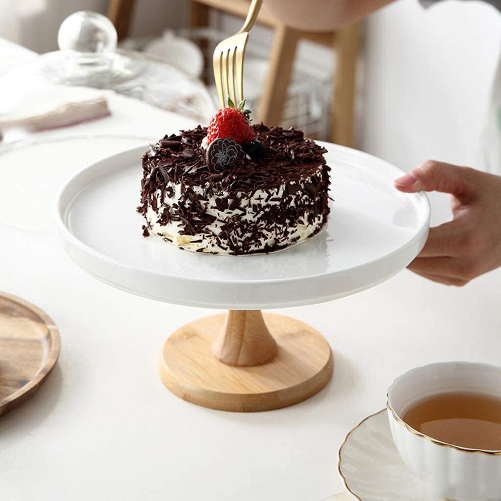 Présentoir à gâteaux de 28 cm, Assiette à Dessert en céramique ou dôme en Verre Transparent, pour Mariage, Anniversaire, dégustation de pâtisseries (Couleur : Blanc)