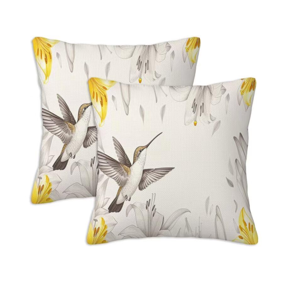 Housses de Coussin Jaune Double Face Motif Abricot en Lin Lavable