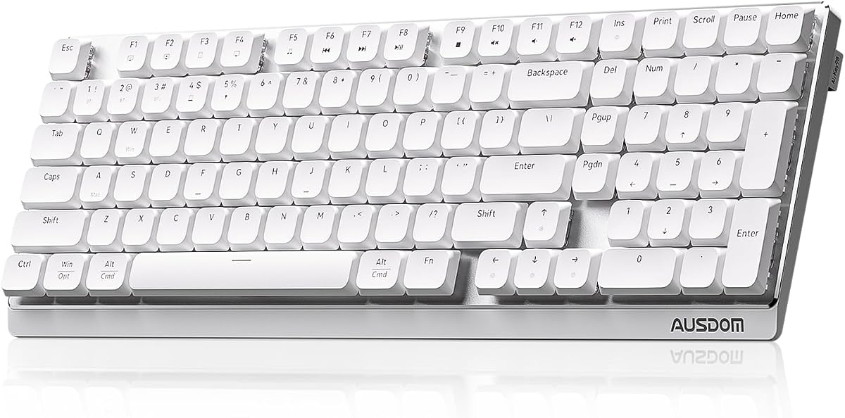 AUSDOM Wireless Mechanical Silent Office Keyboard, Low-Profile Linear Switches, Tri-Mode BT/2.4G/USB-C Computer Keyboard with Number Pad, Hot Swappable Illuminated Performance Keyboard