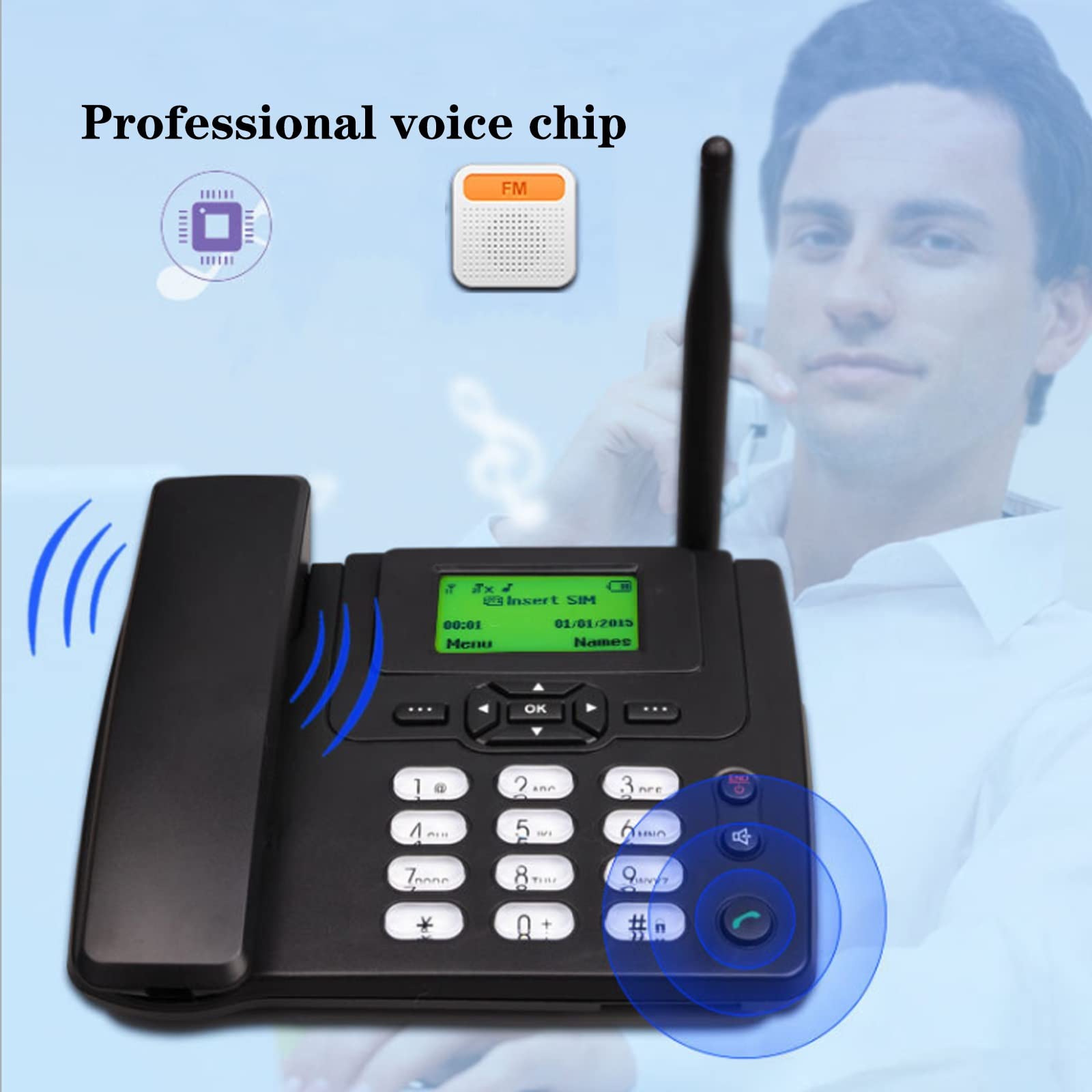 IBOWZ Telefon przewodowy na biurko dwupasmowy telefon komórkowy GSM, telefon biurkowy, bezprzewodowy telefon stacjonarny, telefon stacjonarny, telefon stacjonarny do domowego biura, hotelu, funkcja