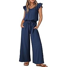 Jumpsuits for Women 2026 Summer Ruffle Sleeves Square Neck Rompers Drawstring Overalls with Pockets