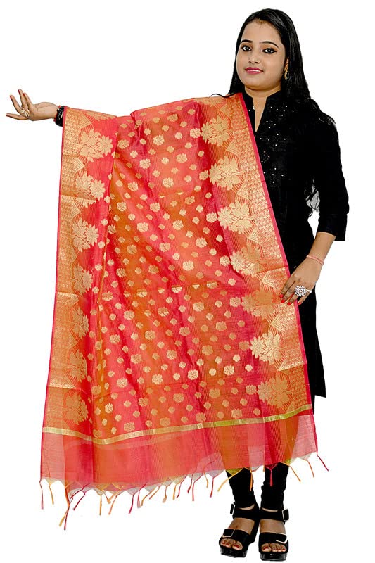 Women's Cotton Silk Zari Work Banarasi Dupatta net dupatta for indian wear indian silk scarf sari scarf(015)