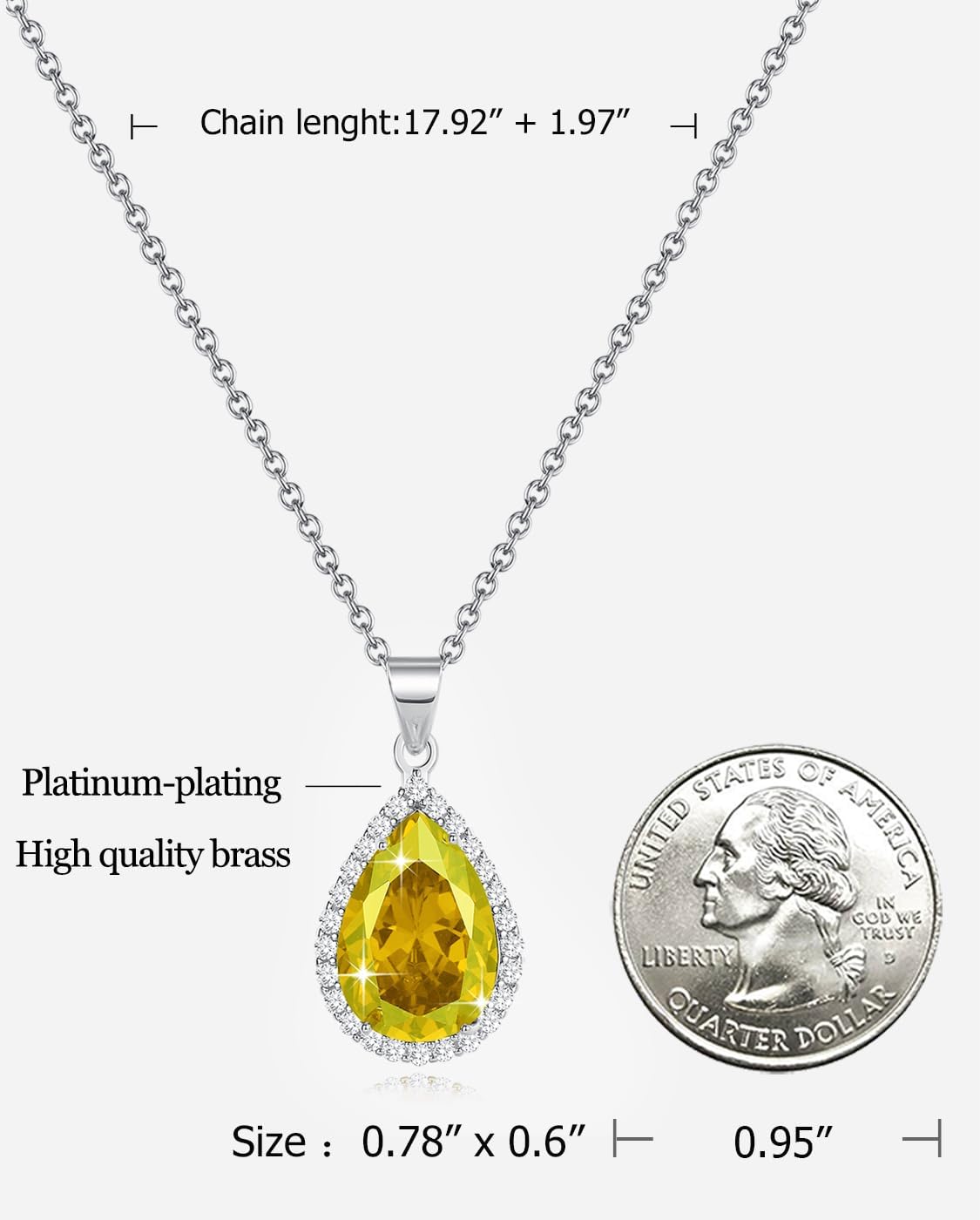 Diamond Teardrop Pendant Necklaces for Women Crystals Birthstone Costume Jewelry Gifts for Women，Gold Plated 17.92 + 1.97 inch Chain - Image 3