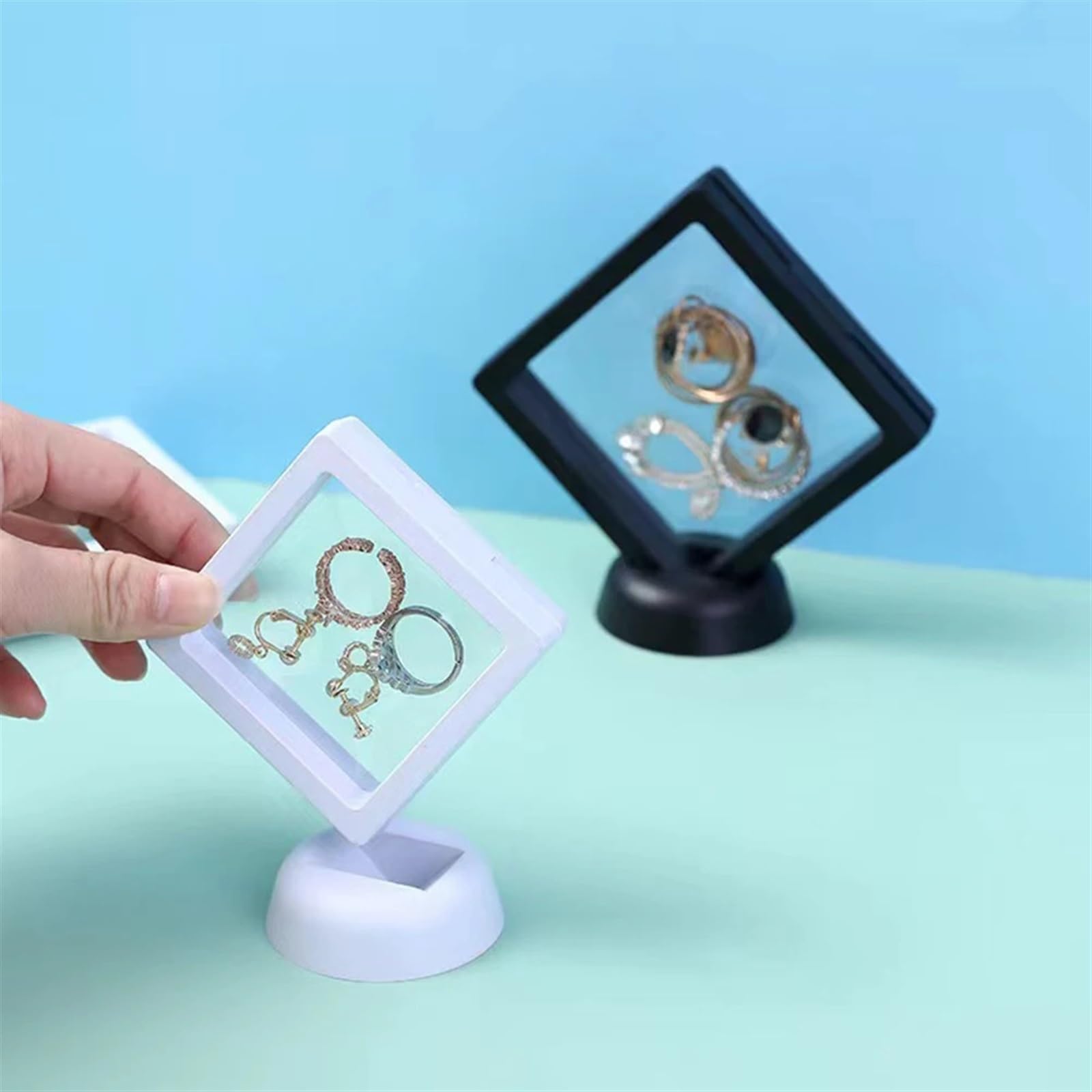 Pływająca ramka na zdjęcia 3D ABS + TPU | Czarny biały 5/10 szt. Pływający wyświetlacz: uchwyt na pierścionek z biżuterią(Black 10pcs)