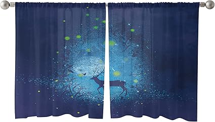 Amazon レースカーテン おしゃれ ガーゼカーテン 人気カーテン シフォン 柔らかい肌触り 半遮像 透けない 軽量で 光透過性 遮熱 Uvカット 省エネ 風通し 目隠し 洗濯機対応 動物 イラスト 星空 月 蛍 鹿 幅132cmｘ丈114cm 2枚組 レースカーテン オンライン通販