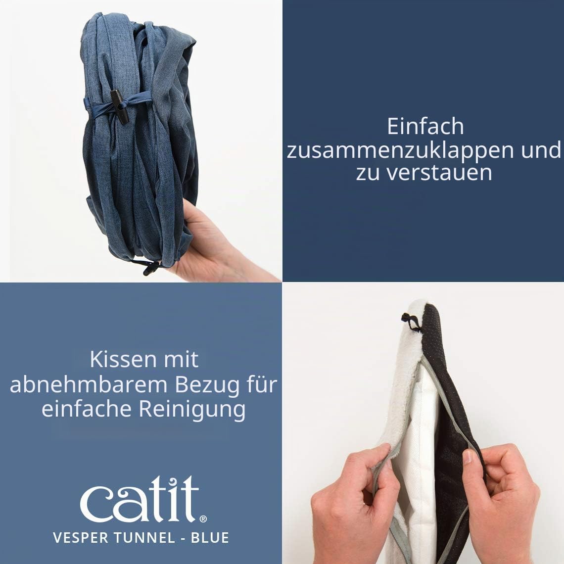 Catit 41995 Vesper Tunnel, für Katzen, mit Schlafkissen, blau ,