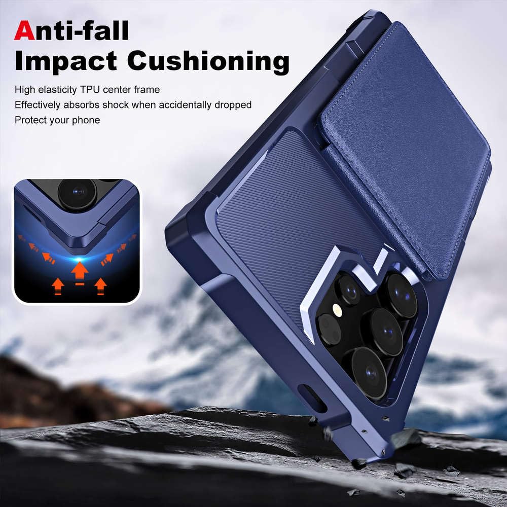 Funda Multifuncional para Samsung S25, S24 y S23 Ultra Plus, de Cuero con Tapa y Cierre de Cremallera, Color Azul, para Samsung S25 Ultra