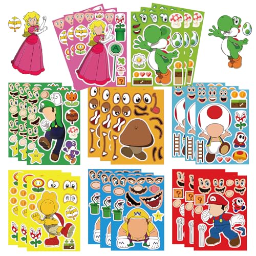 36Pcs Make-a-face Stickers, Make Your Own Stickers Fun Craft Project for Kids, Mixed and Matched with 8 Designs Characters Sticker for Party Decoration, Class Reward, Book Decor, Birthday Gifts