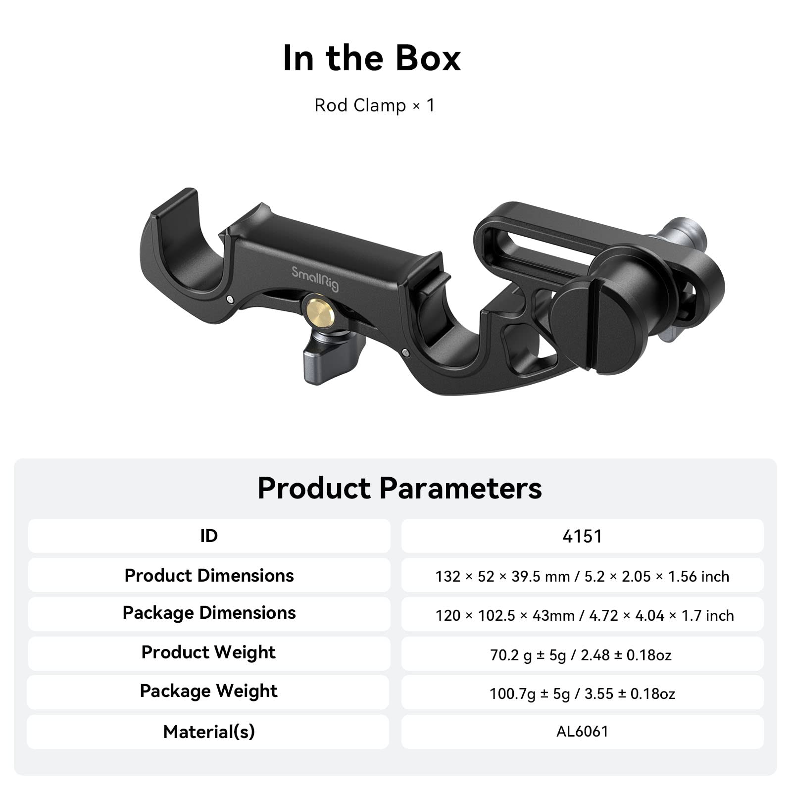 SMALLRIG 15mm Rod Clamp, Instalada y Liberada desde Arriba con Espaciado Ajustable, Compatible con Lentes de Gran Diámetro, Compatible con el Enfoque de Seguimiento de la Serie 3010 - 4151