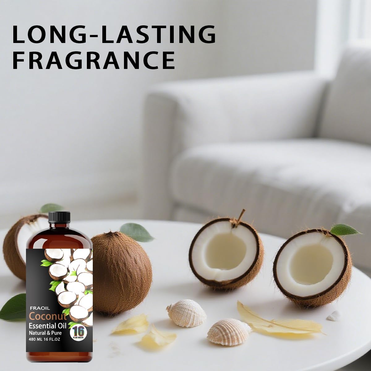 Coconut Essential Oil, Coconut Oil 16 Fl Oz 480 ML for Diffuser Humidifier Yoga Cleaning DIY Candle Soap Making Perfume Gift for Women Essential Oils FRAOIL (Coconut 16 Fl Oz (Pack of 1))
