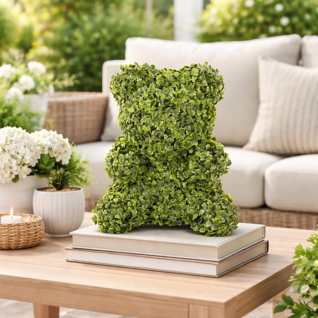 Artificial Topiary Bear Mr. Bear, UV Resistant Faux Boxwood Teddy Bear Decor for Indoor & Outdoor, Stable & Durable Greenery Sculpture, Aesthetic Room Decor
