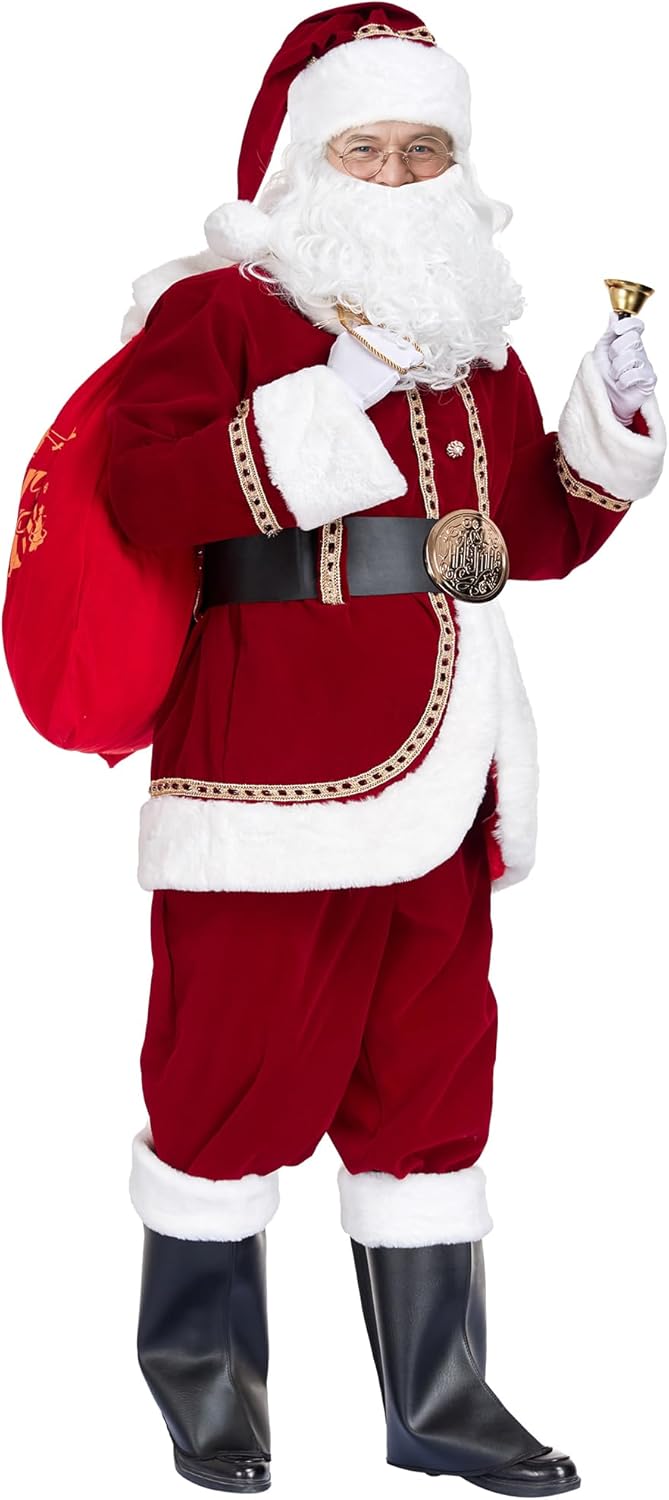 WeGuard Santa Claus Costume for Men Adult Santa Suit 11pcs Deluxe Professional Christmas Claus Suits Xmas Cosplay Outfit Set - Image 2