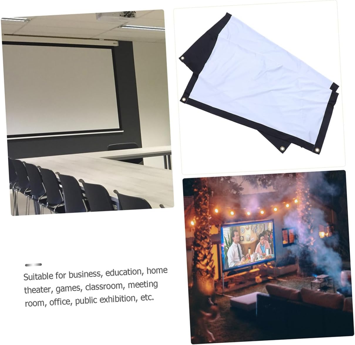 GALPADA Foldable Projector Screen with Hooks Polyester Anti-Crease Black White Projection Surface for Indoor Outdoor Home Theater Office School