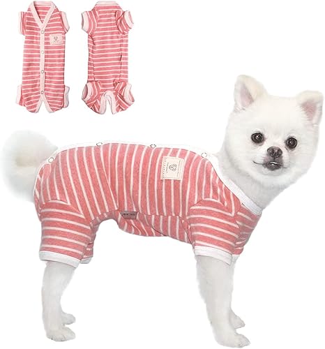 Miniatura 2 de TONY HOBY Pijama de perro para mascotas, pijama de perro de 4 patas con rayas, ropa de algodón suave para recuperación de cirugía (XL, rosa + niña