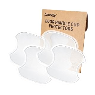 DriveAlly 4Pcs Silicone 3D Carbon Fiber Texture Car Door Handle Cup Protectors Paint Scratch Protector Sticker Vehicle Exterior Accessories Sticker 1.5mm Thick Scratch Guard Sticker Semi-Transparent M