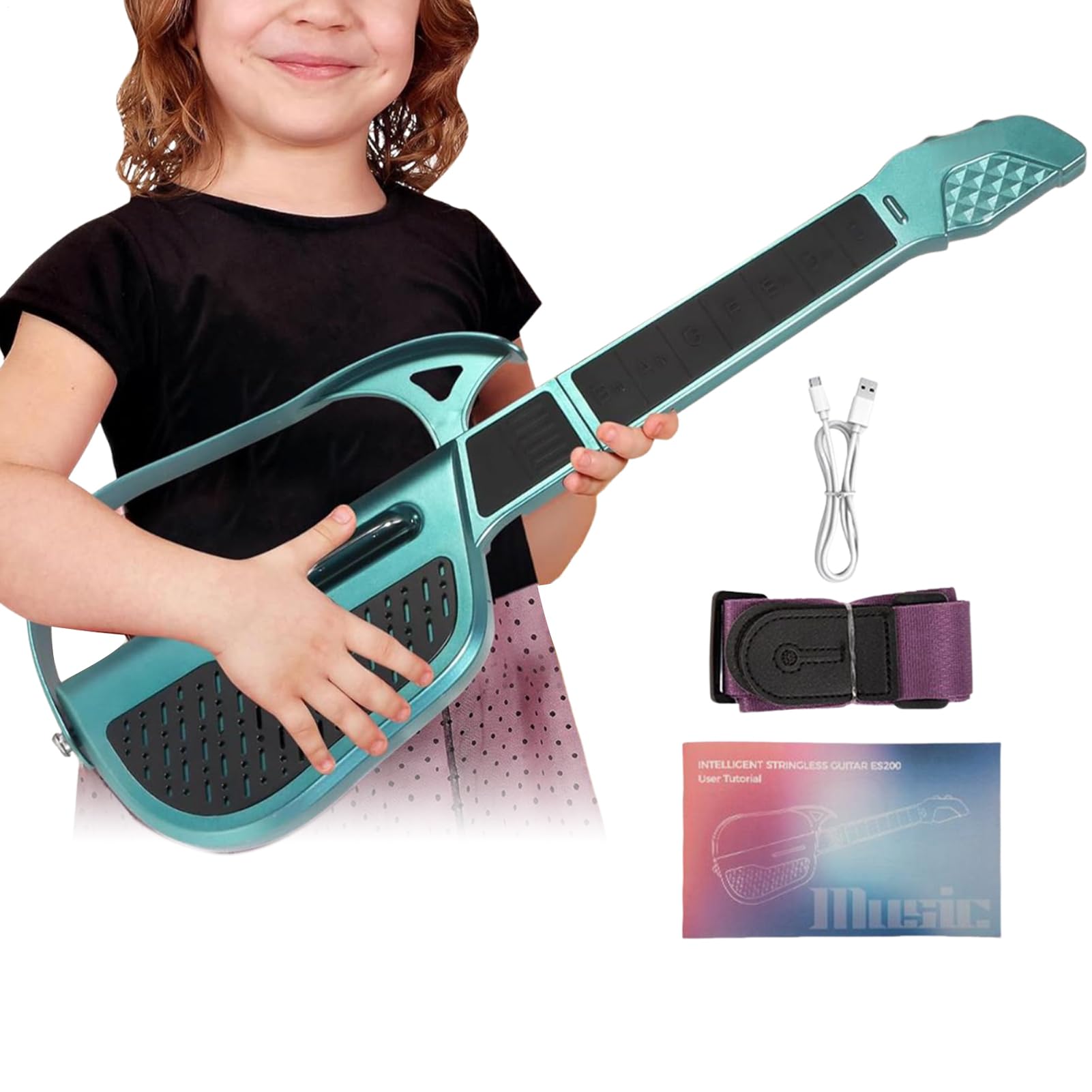 Chitarra Giocattolo Chitarra Elettrica Senza Corde | Strumento Musicale Elettrico Piegevole per Educazione Musicale Bambini Viaggio Casa Scuola Attività
