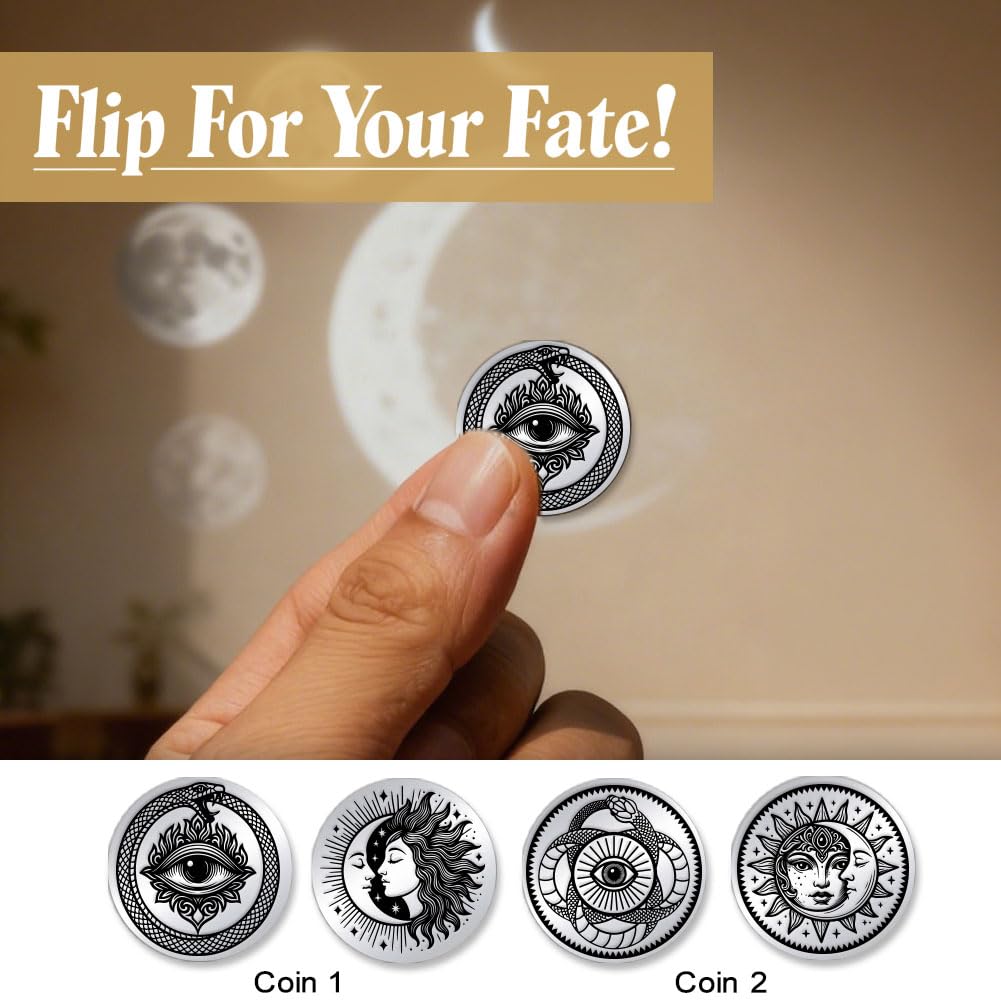 UNICRAFTALE 2Pcs 2 Styles Sun Moon Ouroboros All-Seeing Eye Lucky Coins Stainless Steel Double Sided Snakes All Seeing Eye Challenge Coin Metal Decision Coin for Man Women - Image 4