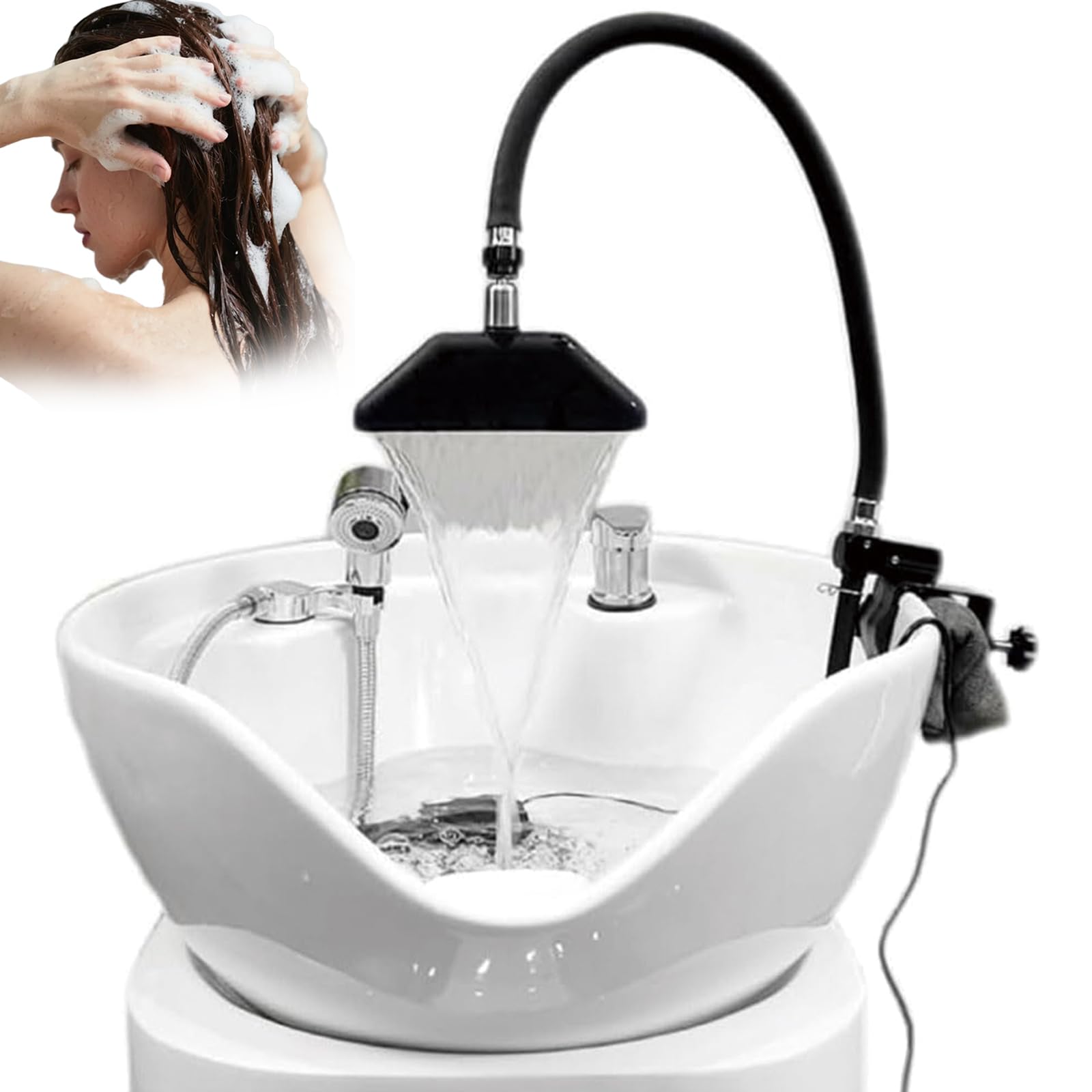 Marco de Circulación de Agua para Head Spa con Grifo Tipo Cascada Ajustable 360°, Accesorio de Head Spa para Lavacabezas - para Peluquerías, Barberías y Uso Doméstico, Clips de Fijación Metálicos