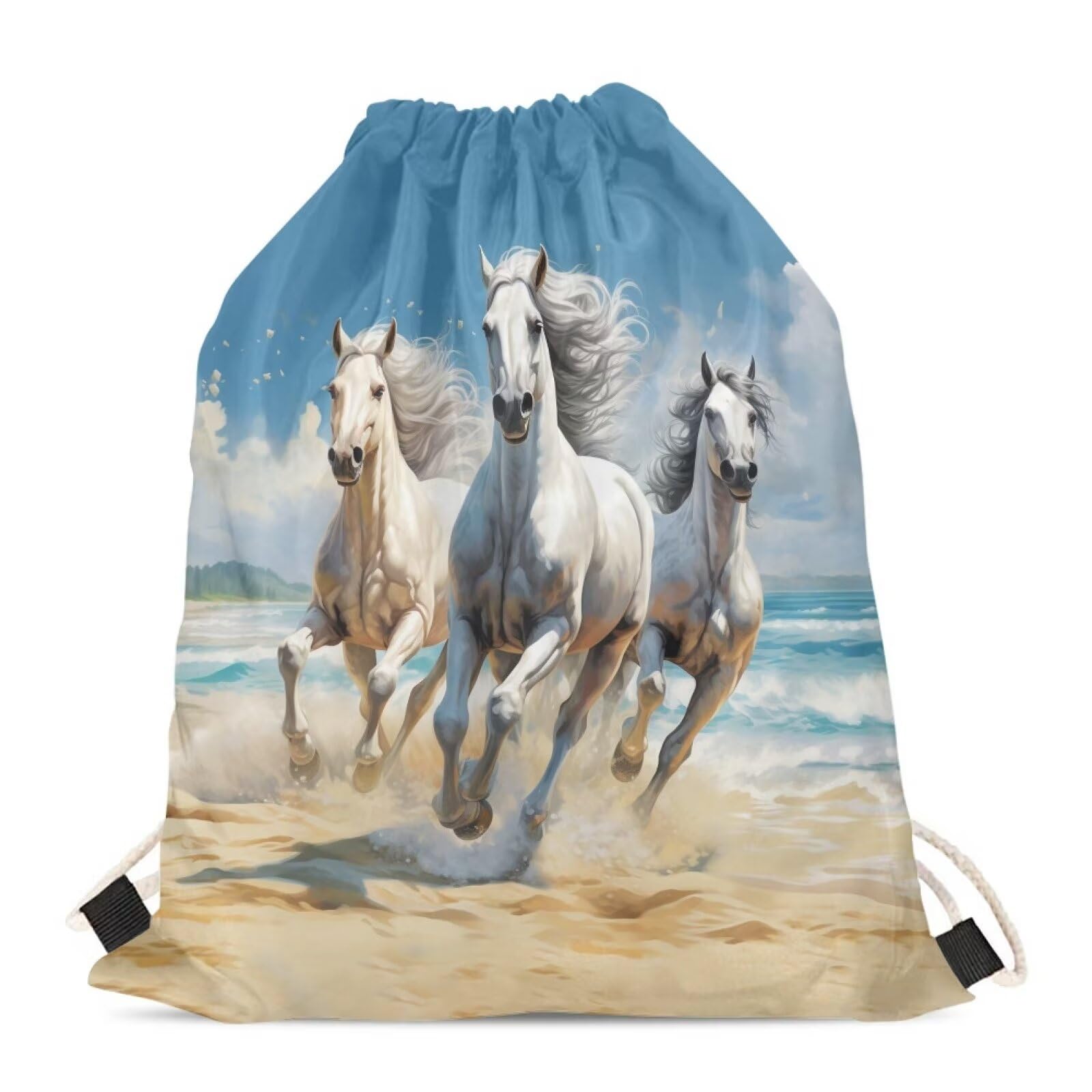 HELLHERO Horse Drawstring Backpack Cinch Sackpack for Kids Women Girls Daypack Multi-functional Storage Pouch Sports Gym Yoga Rucksack โ image 1
