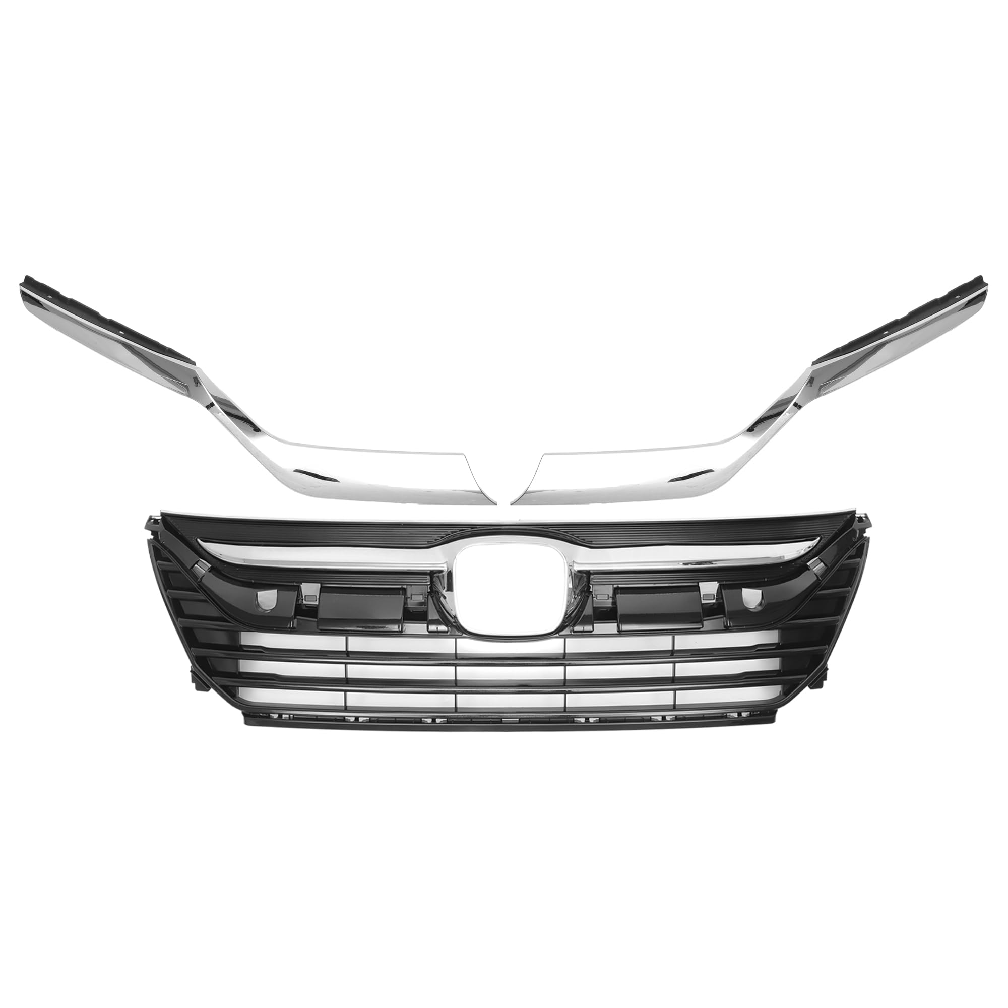 X AUTOHAUX Chrome Silver Tone Black Front Hood Bumper Grille Grill for Honda Odyssey 2018-2020 Front Bumper Kidney Grille Grill 1 Set