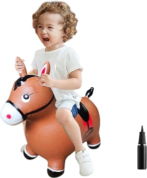 ZHUYNXIR نفخ نطاط لعبة الحصان، كيد القفز لعبة الحصان، طفل المفضلة القفز Toy.Perfect لعيد ميلاد، نطاط الحصان براون.