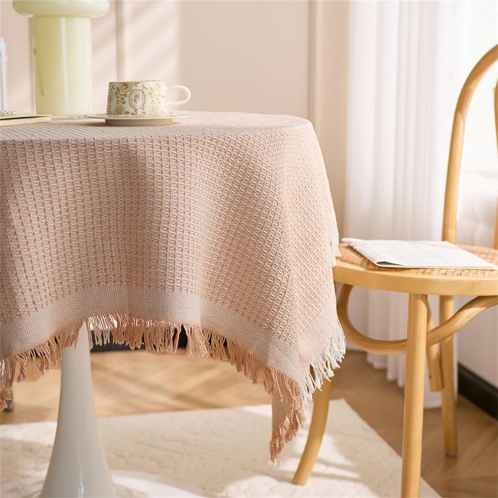 Mantel Cuadrado de algodón Grueso de Color Blanco cremoso, Mantel para Mesa de Centro, Mantel para Mesa Auxiliar, para decoración de mesas, Amarillo Claro, 180 x 180 cm