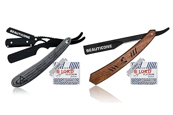 BEAUTICONE Straight Razor, Professional Barber Razor with 100 Single Edge Blades, Swing-Lock & Slideout Razors Bundle
