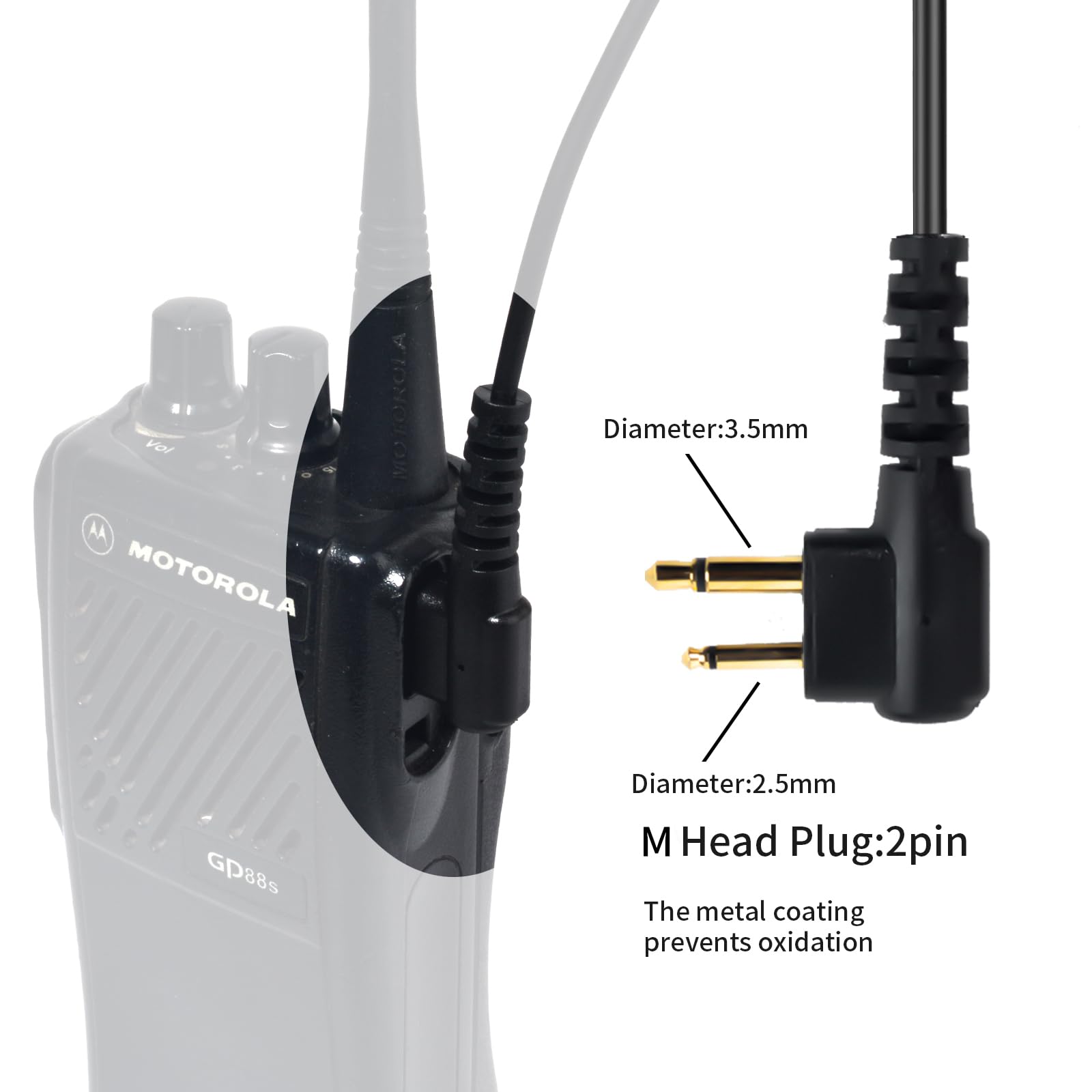 COODIO Radio 2-pins boven microfoon afstandsbediening luidspreker [IP54 waterdicht] en 3,5 mm aansluiting voor Motorola CP040, CP140, Hytera, Midland radio