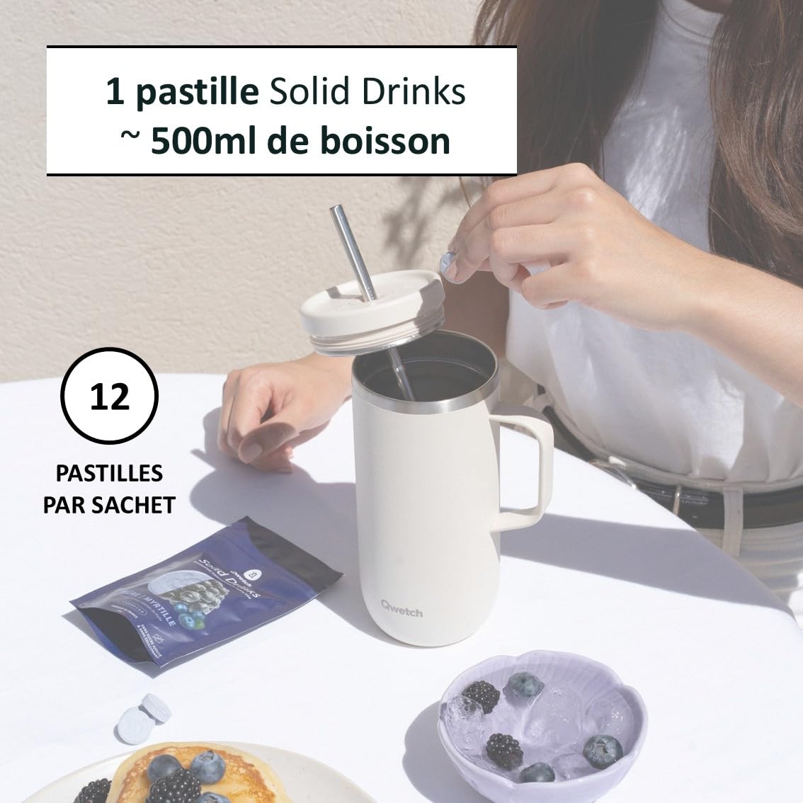 Qwetch – Solid Drinks – Moras y arándanos – Vitaminas C & B – 12 pastillas
