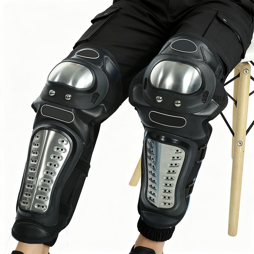 2 Unids Motocicleta Codo Protector,Protección de Motocross,Racing Rodilla Shin Guardias de Protección Equipo de Adultos,de aleación de acero inoxidable y EVA