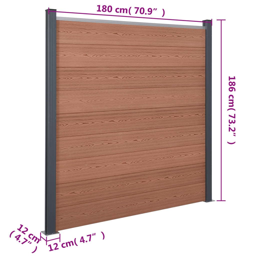 Juego de elementos para valla de WPC marrón, 526 x 186 cm, con aluminio y acero, protección visual y valla de jardín, incluye accesorios de montaje para terraza, balcón, jardín delantero y