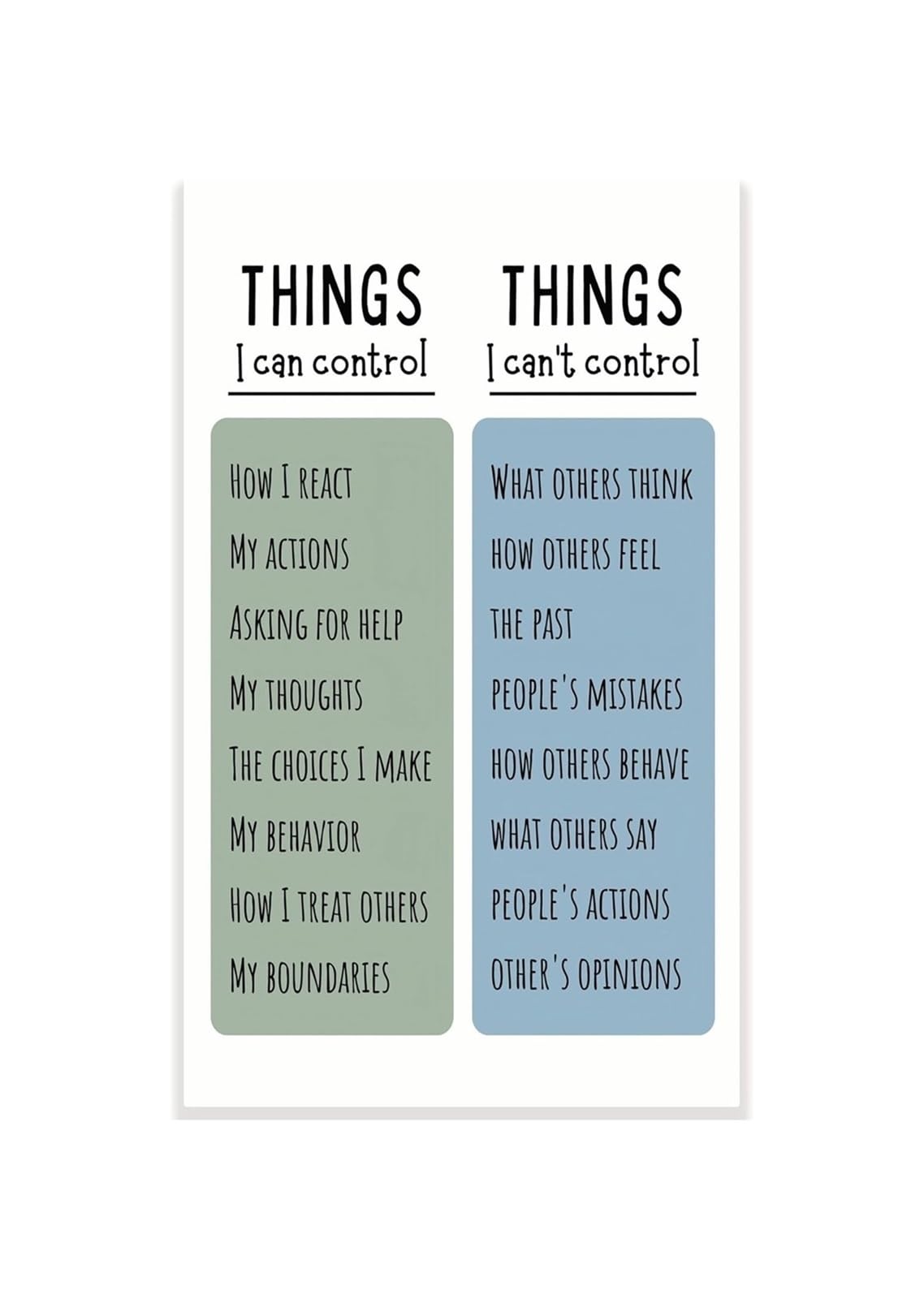 REIUAFWYGV SEL Poster Things I Can and Cannot Control Circle of Control Classroom Decor Therapist Office Counselor Anxiety Coping Skills Mental Health Wall-Art