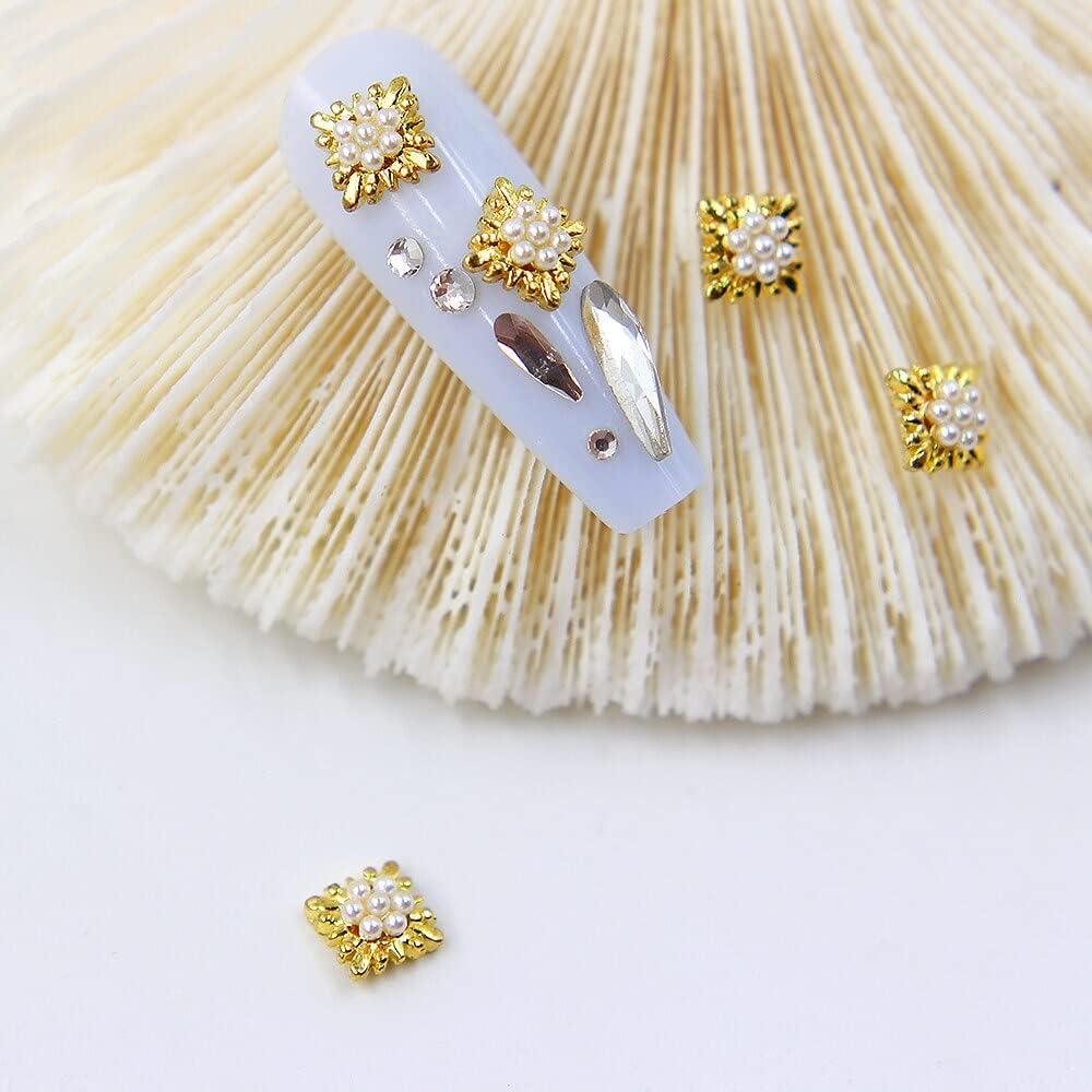 30PCS/Pack Shiny Alloy Nail Art decoratin Inlaid with Pearls Nail Glitter Decoration - (Color: SBPC)