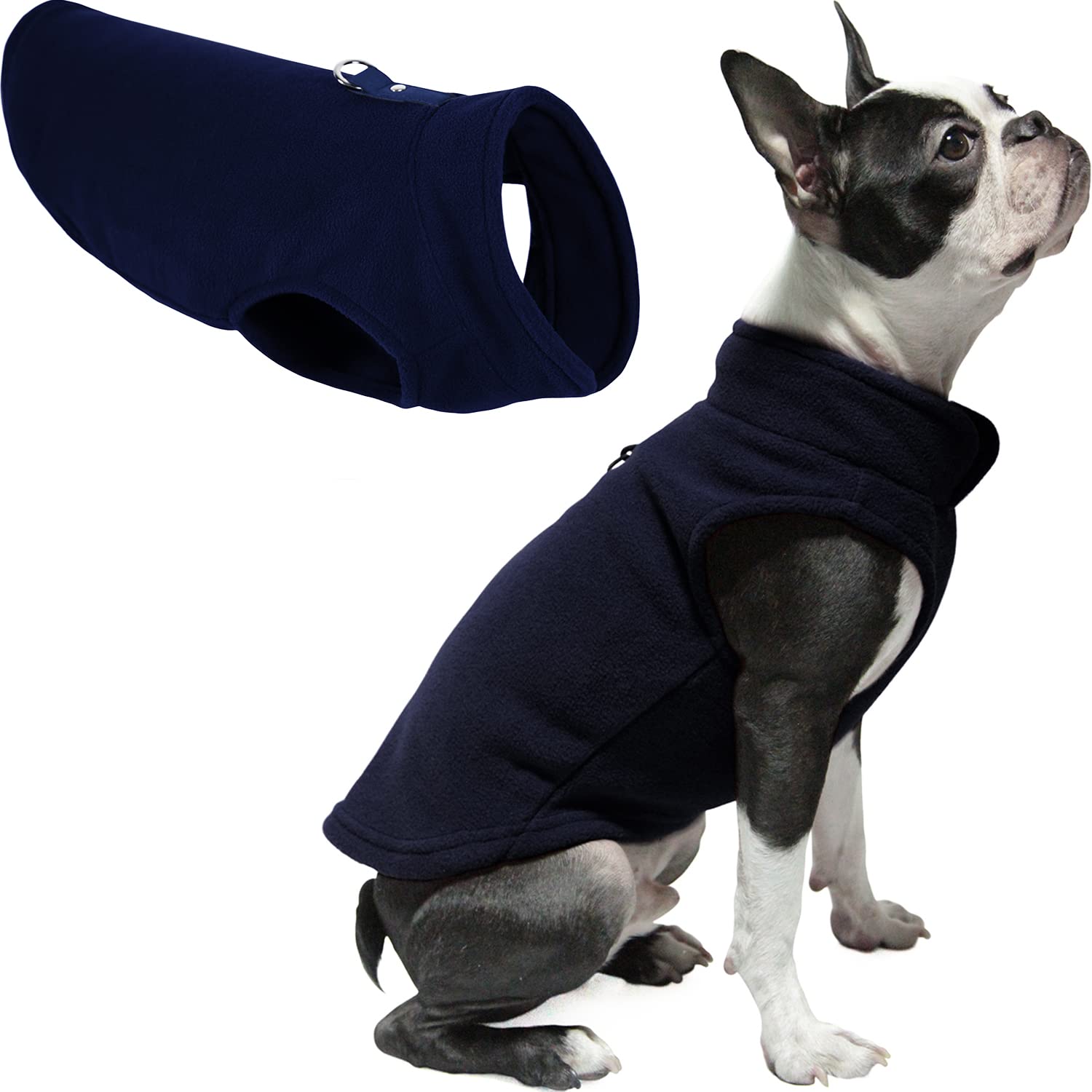 Gooby Fleece Vest Dog Sweater - Navy, X-Large - Warm Pullover Fleece Dog Jacket with O-Ring Leash - Winter Small Dog Sweater Coat - Cold Weather Dog Clothes for Small Dogs Boy or Girl