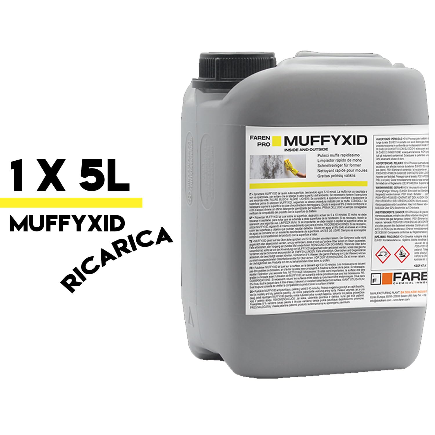 Kit Muffyxid, elimina moho, acción rápida, higienizante, elimina rápidamente moho, hongos, musgos y algas, retrasa la reaparición, 1 spray de 500 ml + 5 l