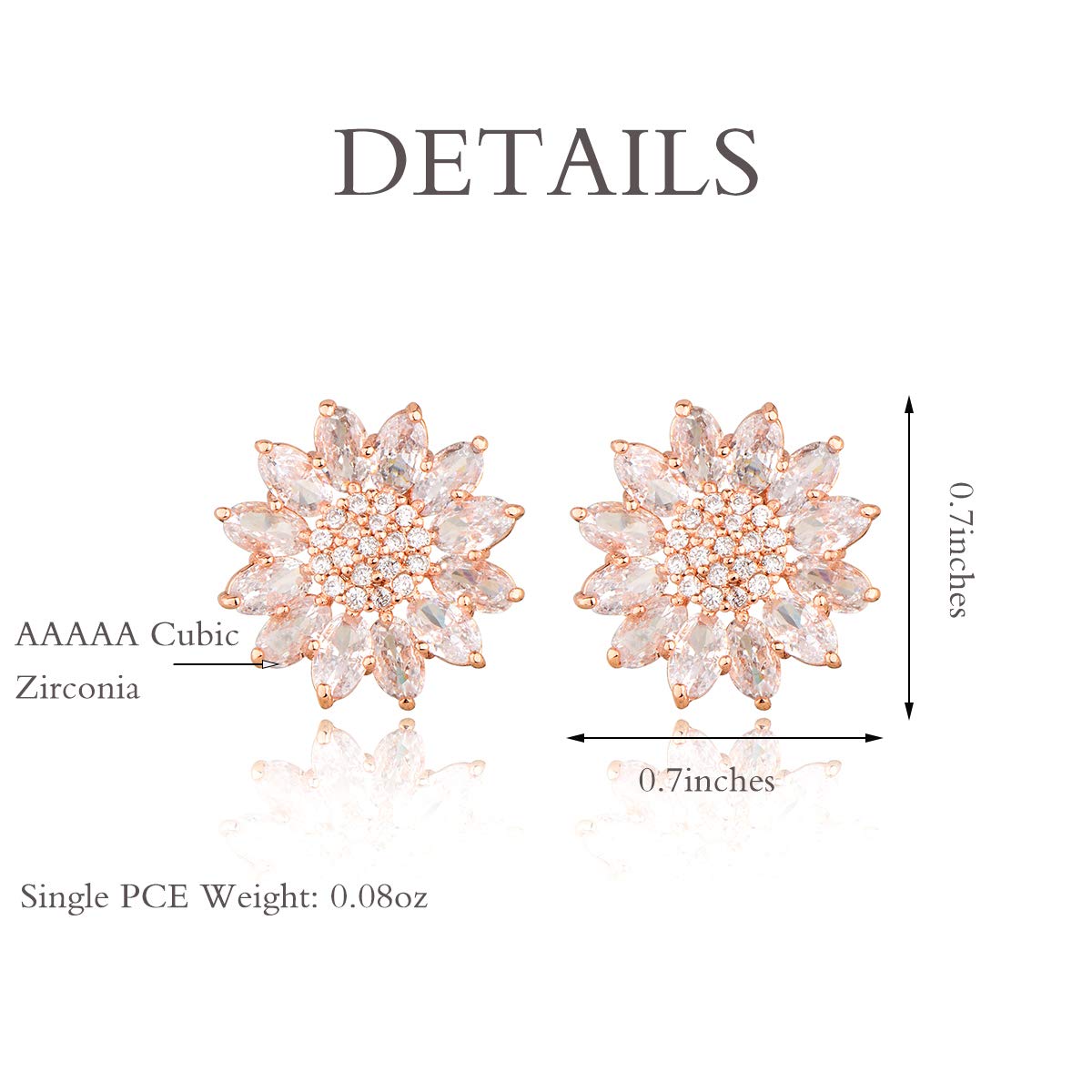 Aretes con forma de flor de cristal, plata de ley, circonita cúbica, diamantes de imitación, margaritas, girasol, racimo, nupciales, bodas, fiestas, bailes, disfraces, joyas para novia, damas de 3