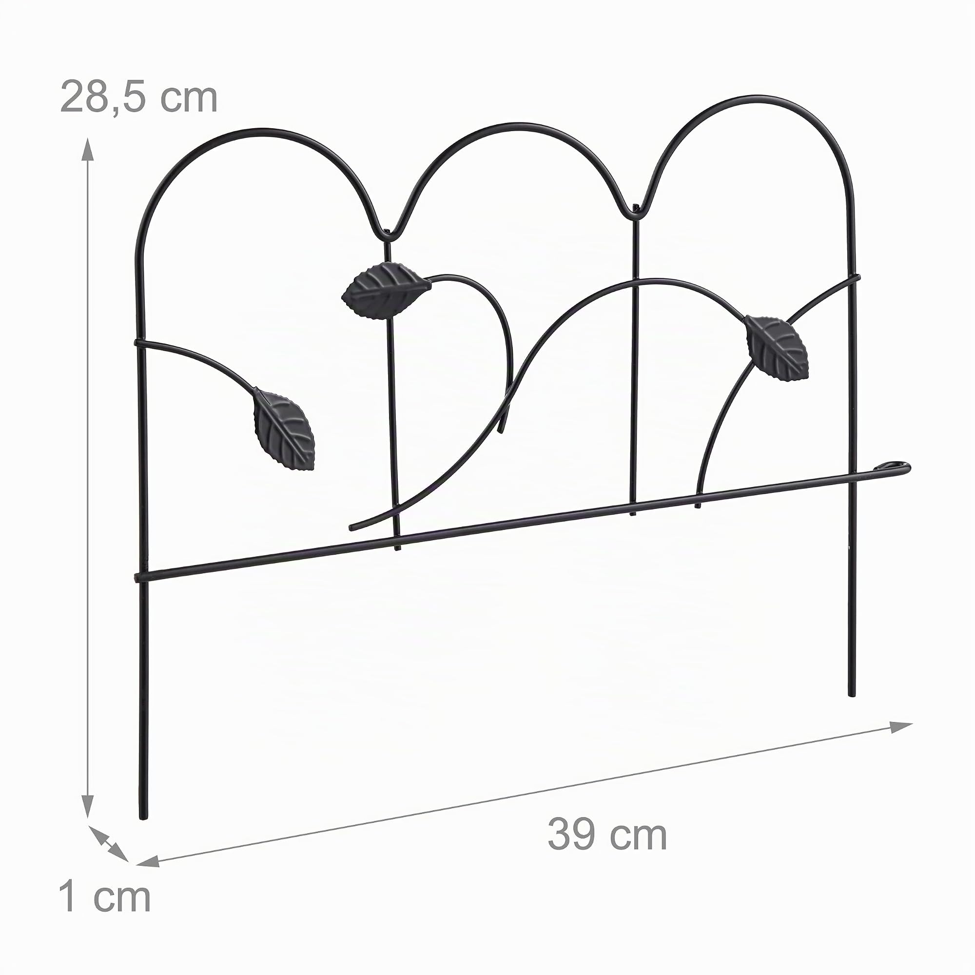 relaxdays Bordure de Jardin à Planter, 4 éléments de clôture, HxL : 28,5 x 39 cm, métal, Design Vintage, Robuste, Noir