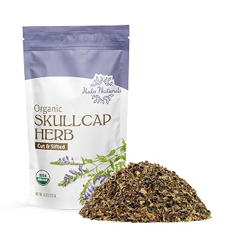 Organic Skullcap Herb Cut & Sift, 4 Ounces Scutellaria lateriflora USDA Certified | Resealable Pouch| Packaged in The USA Pack of 1