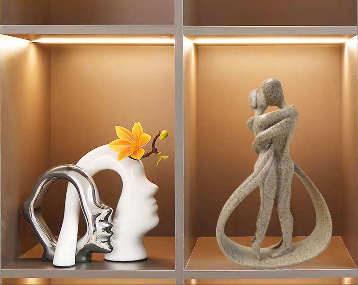 Statua Amanti,Statue Decorative,Decorazioni per Ufficio,Figura Decorative,Statuette Decorative Casa,Soggiorno Decorativo Moderno da Appoggiare,Scultura Astratta in Poliresina,Idea Regalo(Arenaria)
