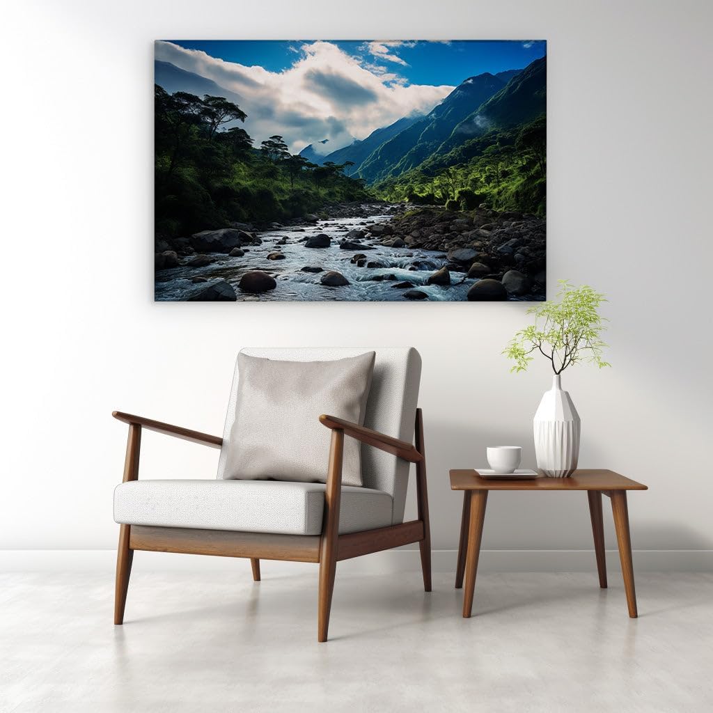 Canvas for Living room. River of Serenity - Unveiling the Tranquil Beauty of a Lush Valley Oasis, 27 x 18 inch Canvas Wall Art - Contemporary Masterpieces - Modern Home Decor - 69x46 cm (27x18 inch)