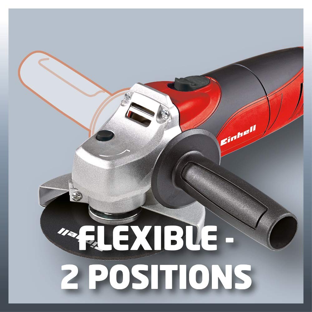 Einhell Amoladora angular - TC-AG 125 Kit. 850W, velocidad 12.000 1 / min, ø de disco de 125 mm, protector de disco, bloqueo del eje, cabezal de transmisión plano de aluminio