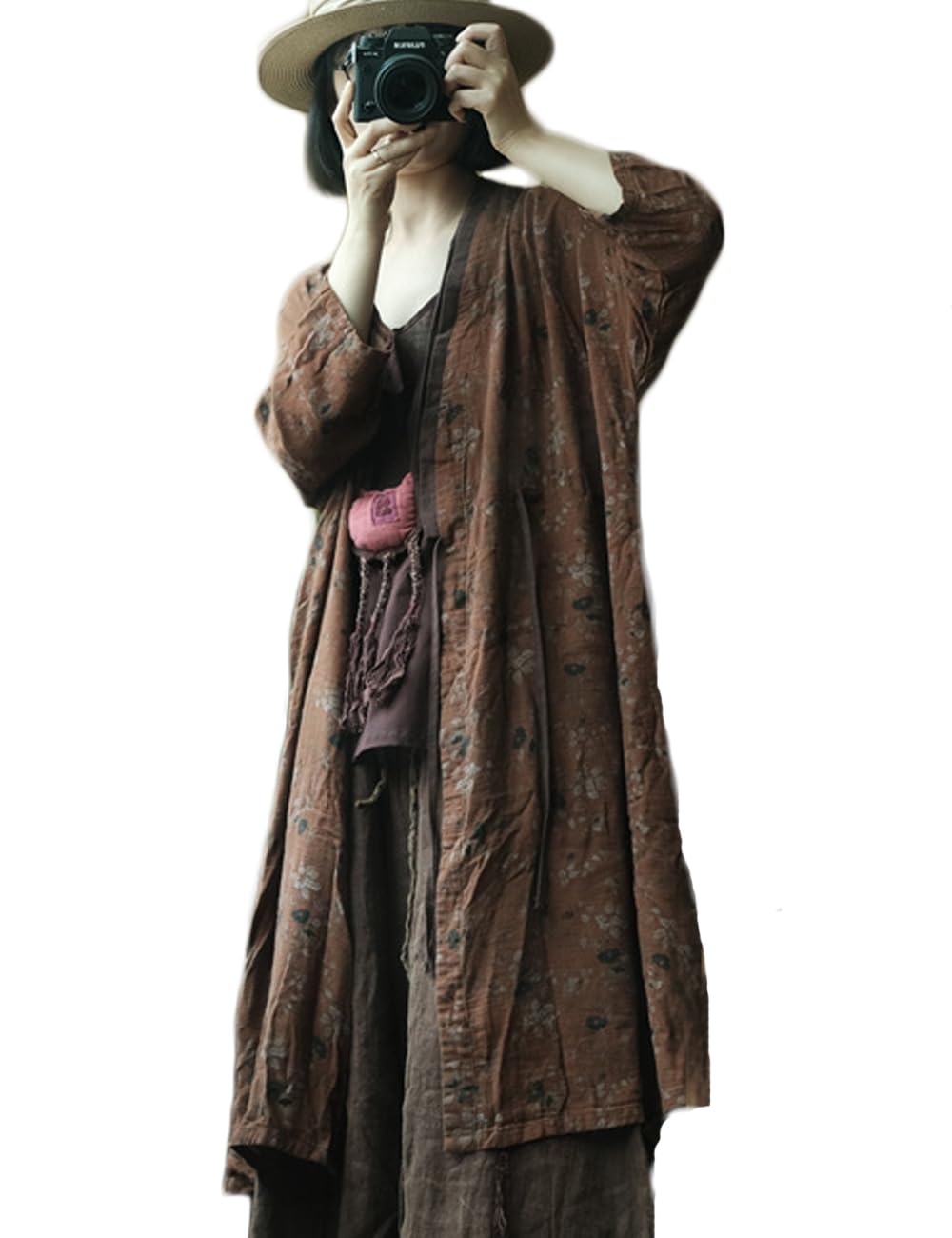 NFYM Leichte Damen-Kimono-Jacke, Baumwollgarn, bedruckt, zum Binden, Vintage, lockere Strickjacke, vorne offen, Trenchcoat, Oberbekleidung