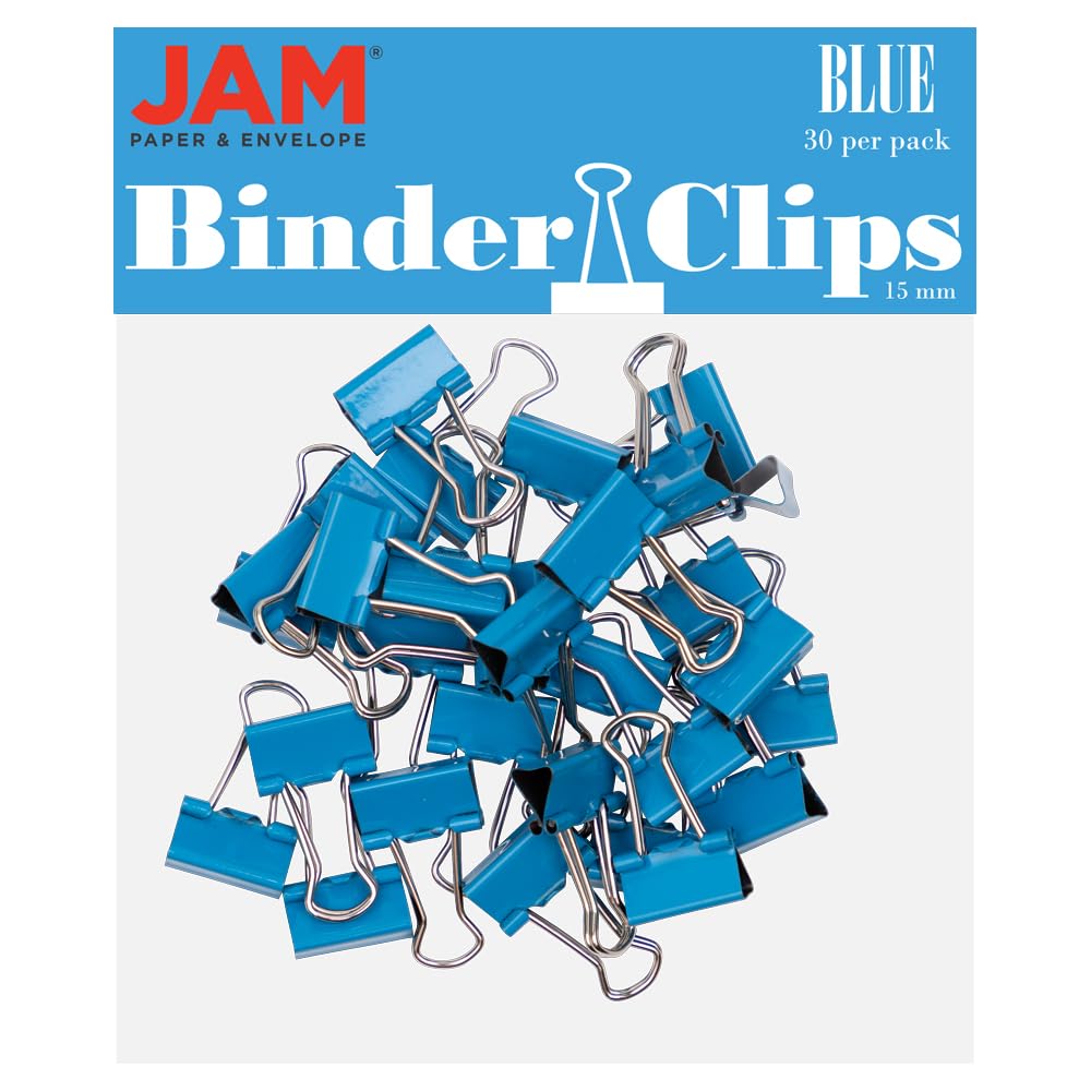 JAM PAPER Colorful Binder Clips - Extra Small - 3/5 Inch (15 mm) - Blue Binderclips - 30/Pack