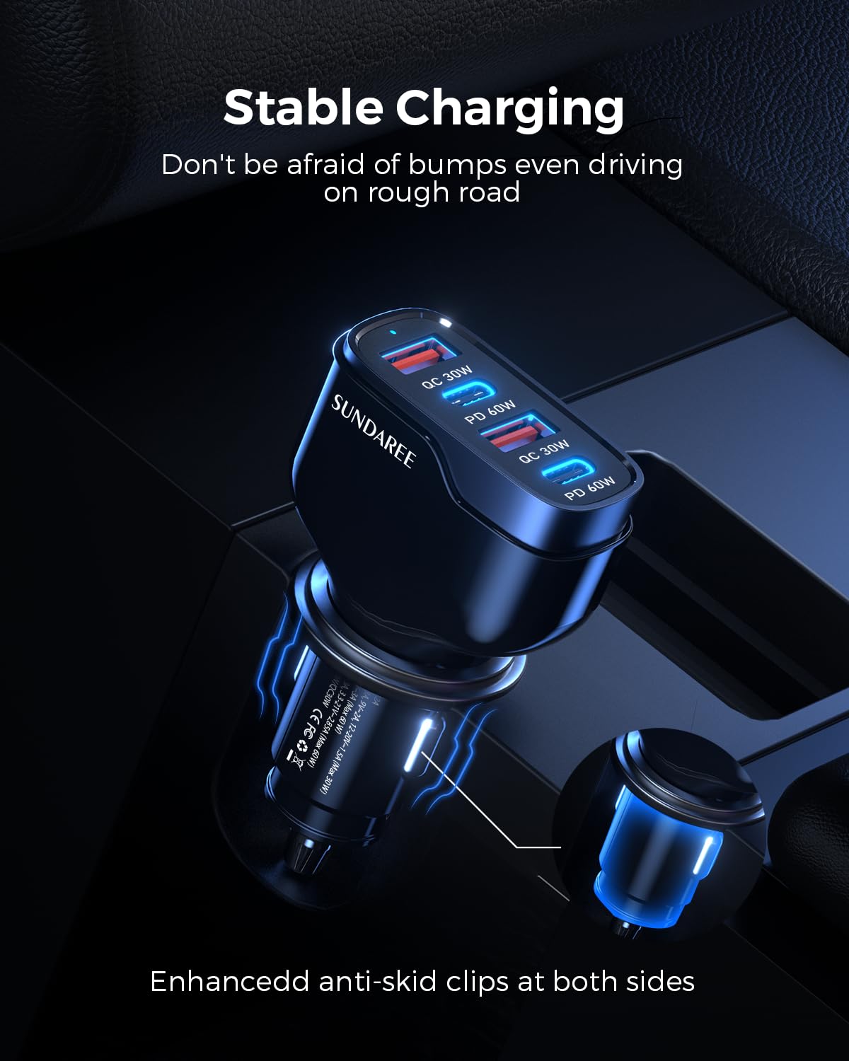 Chargeur Voiture USB C,120W Multi 4 Port 12V 24V Type C PD QC Charge Rapide Automobile Prise Téléphone Allume Cigare Adaptateur pour Samsung S25 A56/Redmi Note 14/iPhone 17/Galaxy Tab/Macbook