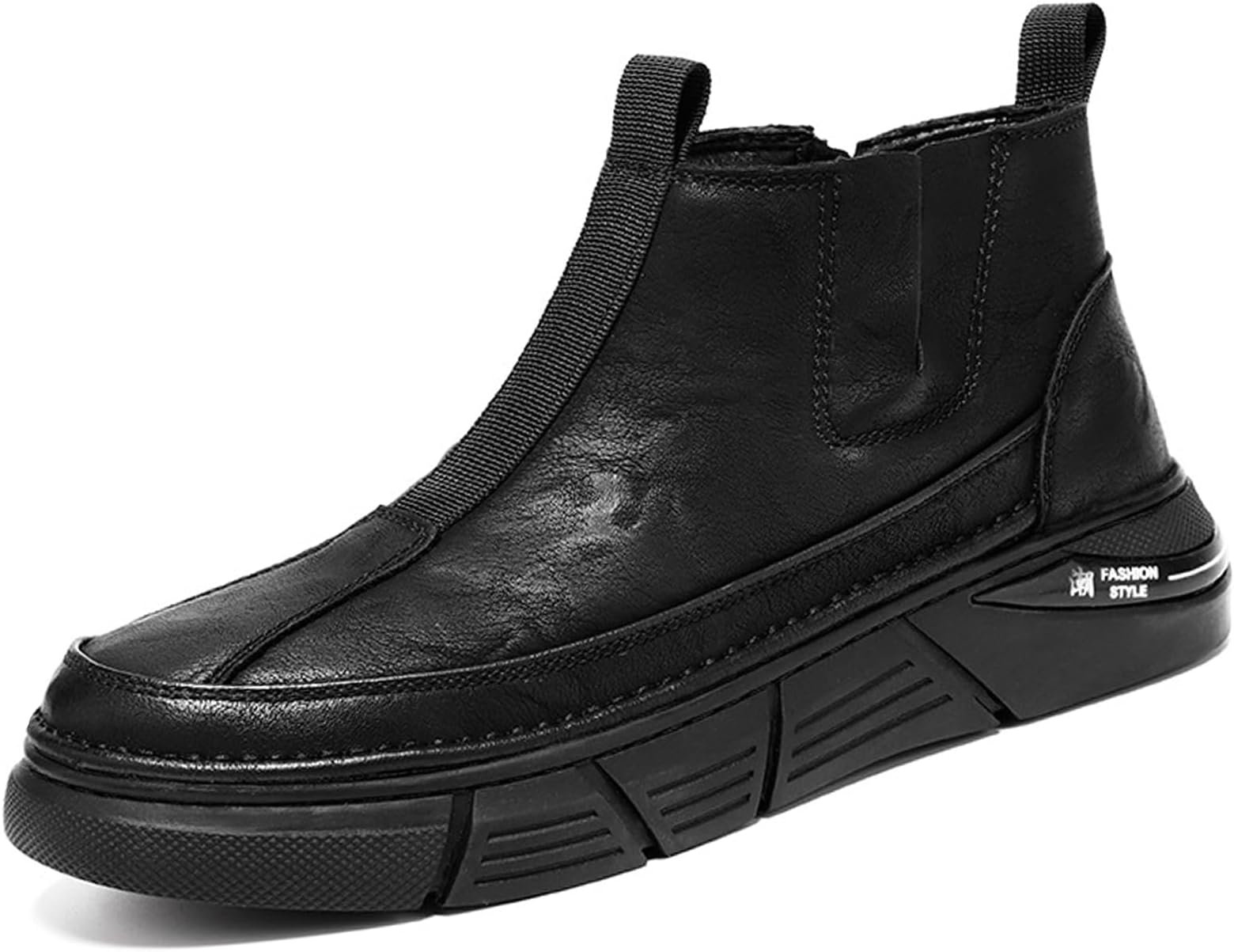 Men's Italian High-top Chelsea Leather Boots Casual Handmade Slip-on Shock-Absorbing Business Dress Booties Outdoor Softsole Non-Slip Chukka Ankle Boots