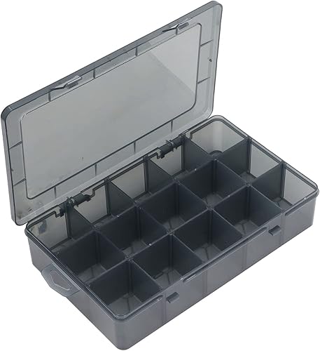 Caja organizadora de herramientas, organizador de piezas pequeñas, caja organizadora de clasificación transparente de 15 rejillas con divisor