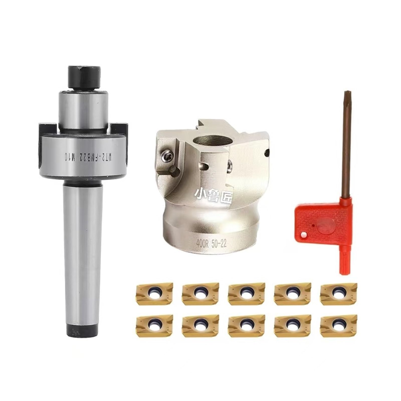 Kongmm A Lathe Tools Milling Cutter Bar Mtb3-Fmb22-M12 + 400R-50-22-4T Cutter Disc + 10Pcs Pmt1604 Cutter(Mtb2-Fmb22+50-22-4T+1604)