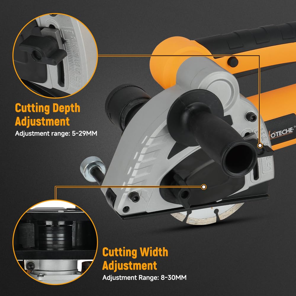 Hoteche 125mm 1500W Grabenfräse | Kupferdrahtmotor, Weichstart, 8500RPM, Mit 2 Diamant - Scheiben, in Farbschachtel